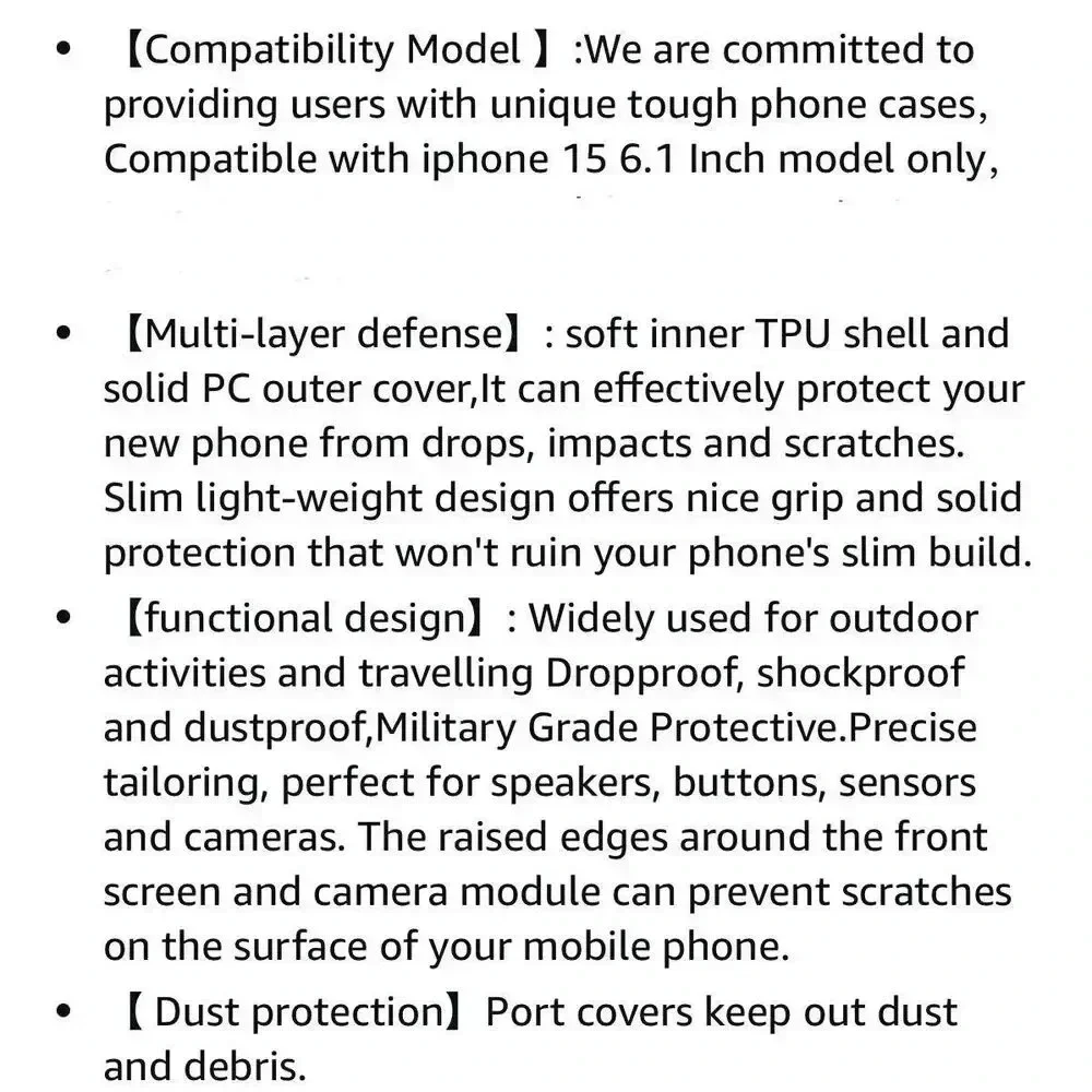 Rugged Kickstand Case for iPhone‎ 15 6.1” Heavy Duty Shockproof Drop-Proof Black